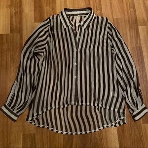 Striped Sheer Button Down Blouse - Holidays